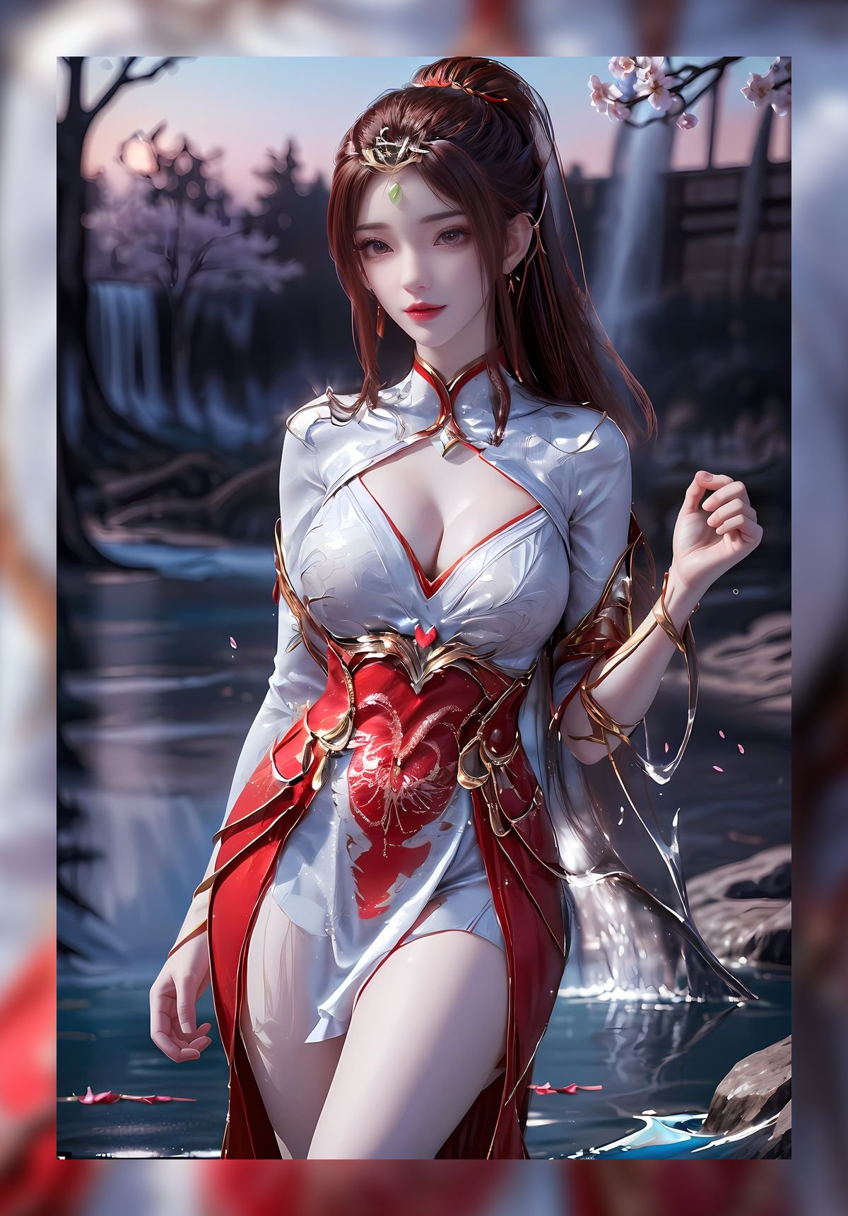 国潮ai女生完美世界红凰精美8k图包壁纸